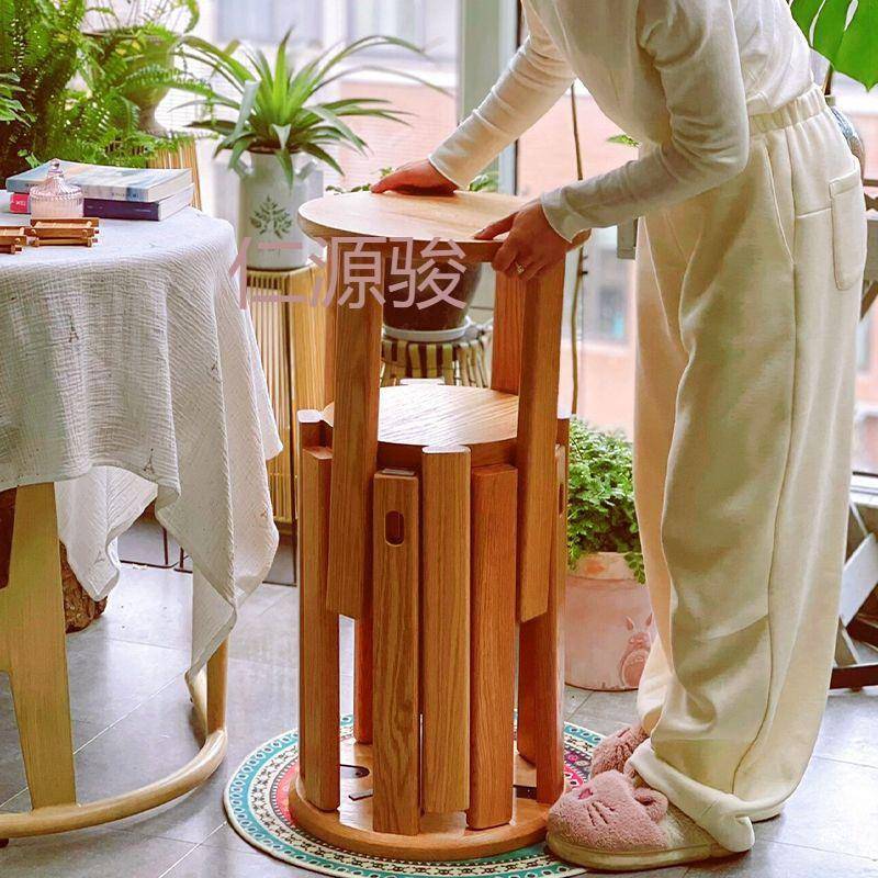 【折扣价】骏1实木凳子家用茶几组合凳客可叠放板凳收纳吃饭餐桌