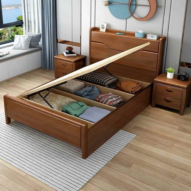 90厘米公分宽0.9实木床1米单人气压高箱储物侧开1.2小户型1.35