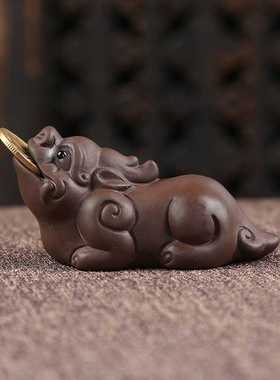 迷你紫砂招财貔貅金蟾茶宠可养咬钱款茶玩茶艺摆件创意金蟾