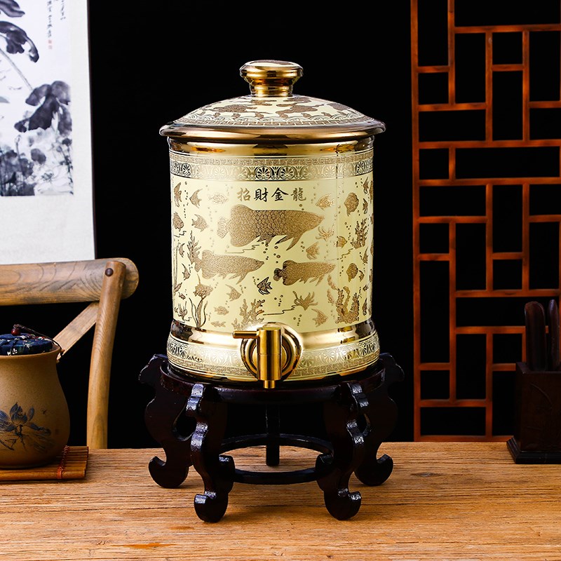 陶瓷家用蓄水罐 壶 储水桶 蓄水缸带底座 升容量