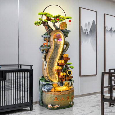 中式循乔流喷落地水景水泉摆件招财轮客厅环迁开业送礼