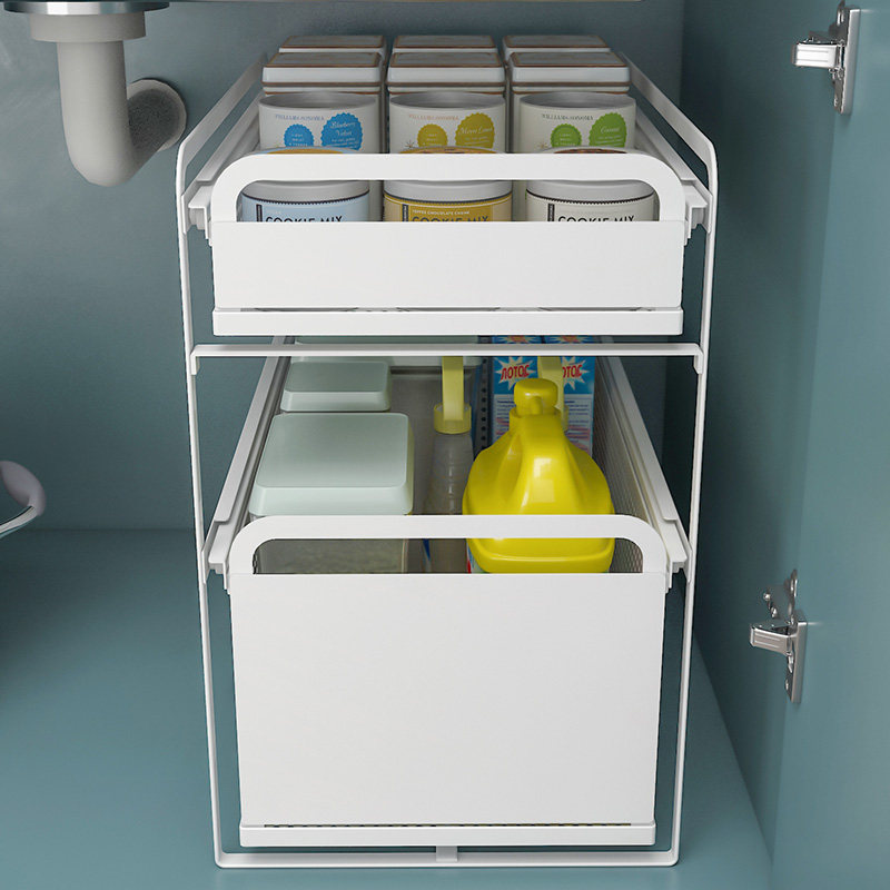 家用双层抽拉式收纳篮厨房下省空间柜内拉篮,收纳整理,橱柜收纳筐,淘宝优惠券,粉丝福利购,淘宝优惠卷