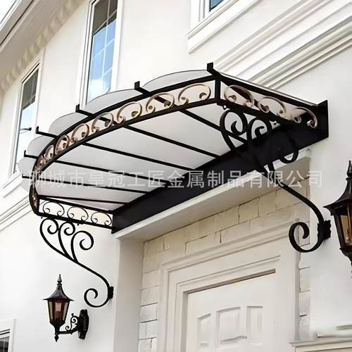锻打铁艺雨棚 厂家直供手工锻打铁艺遮阳蓬 别墅进户门挡雨棚