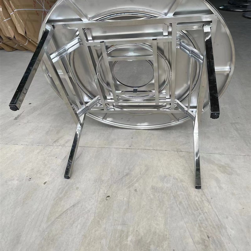 一体内折叠不锈钢火锅圆桌带内置转盘新型吃饭桌子简约工作台连体