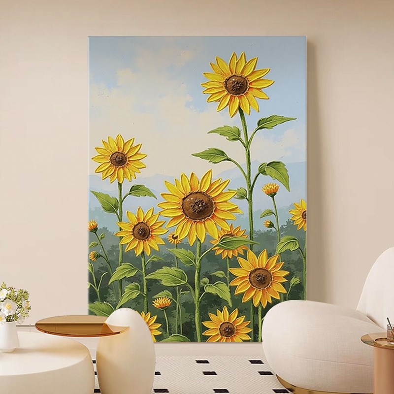 奶油风花卉手绘油画立体向日葵装饰画餐厅温馨太阳花玄关肌理挂画图片