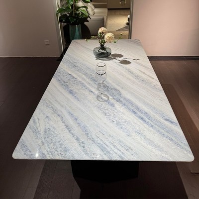 巴西进口天然蓝水晶奢石餐桌家用意式轻奢高档长方形大理石饭桌