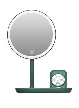 新款台式无线充led化妆镜带灯智能三色无极调光补妆美颜镜子绿色