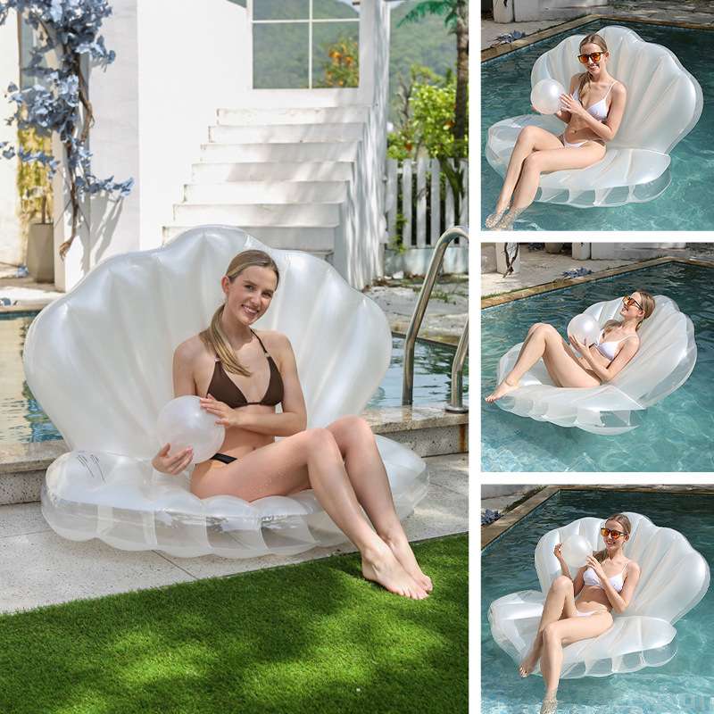 工厂现货水上充气珍珠贝壳浮排成人加厚浮床坐骑躺椅拍照摄影玩具
