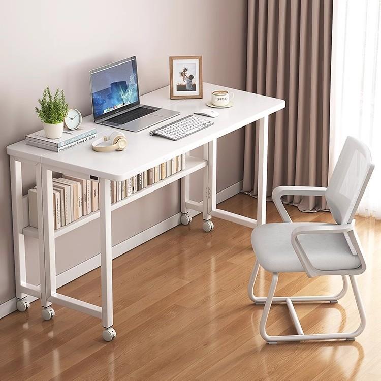 折叠桌长方形书桌工作台简易出租屋女生卧室白色桌子可移动床边桌