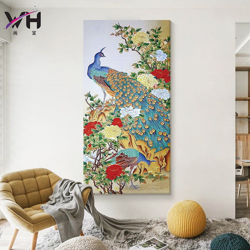 抽象艺术手绘油画美式孔雀简约客厅装饰画莫兰迪玄关餐厅花卉挂画图片