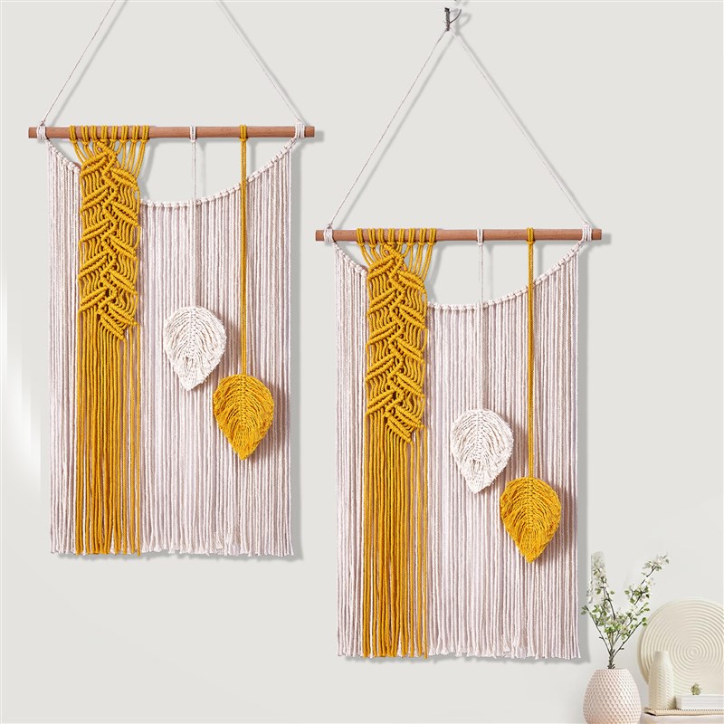 供应树叶编织挂毯 家居装饰挂件卧室壁挂棉绳手工编织挂毯