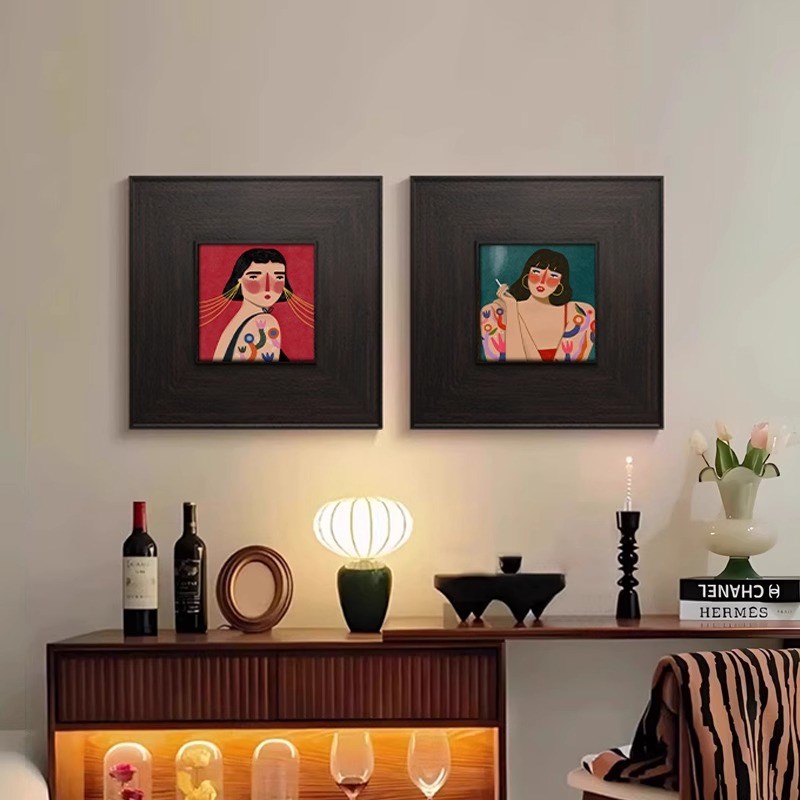 多巴胺艺术挂画复古法式小众抽象人物装饰画高级感中古风客厅壁画图片