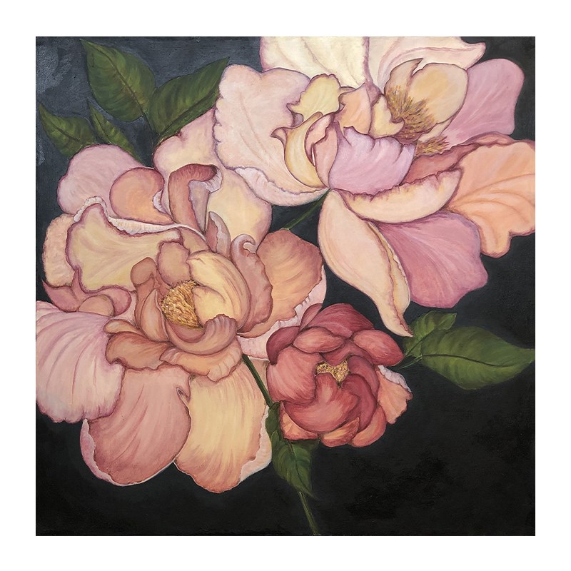 牡丹花开富贵手绘油画粉色花卉客厅装饰画中古风过道走廊玄关挂画图片