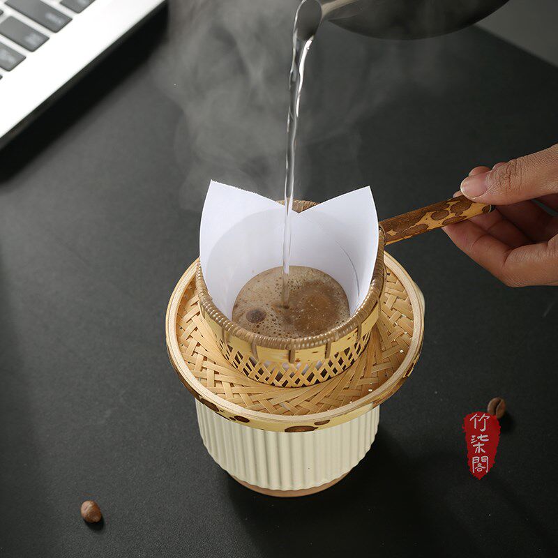 梅鹿竹手工竹编咖啡过滤器漏斗家用手冲咖啡粉过滤网超细加密滤杯