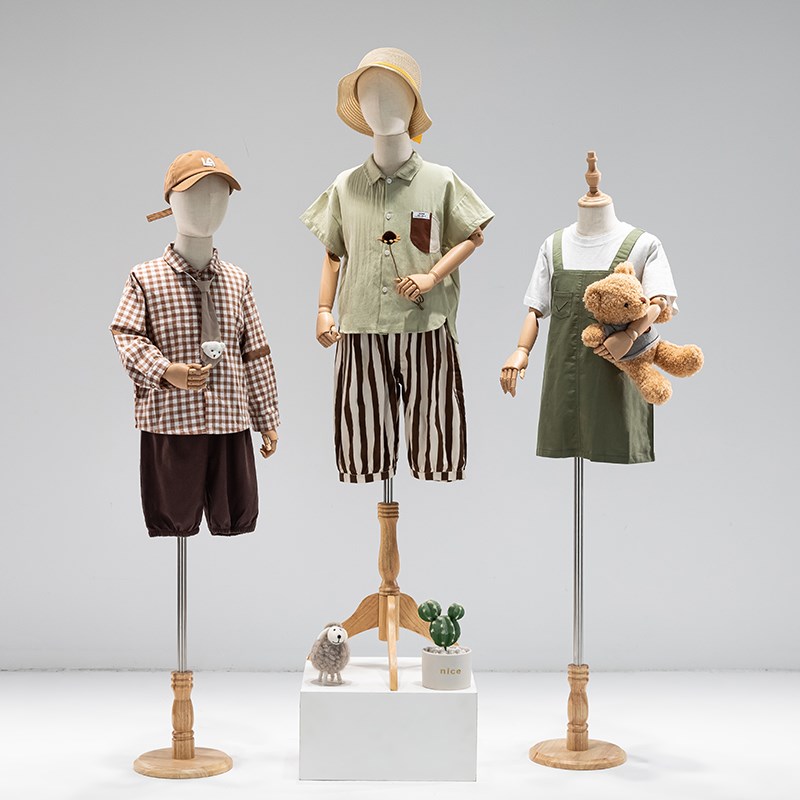 幼儿园校服园服展示儿童模特展示架童装店实木底座假人小孩模特架