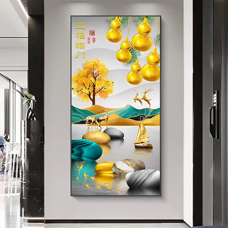 5钻石画客钻新款五福临门点钻满厅玄关走廊麋鹿砖石绣