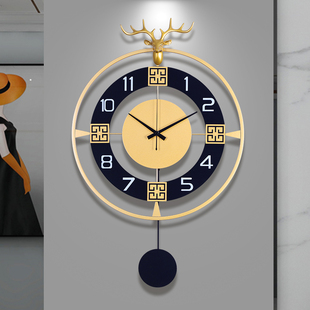 轻奢钟表客厅个性创意家用时尚时钟现简约大气挂墙鹿头挂钟