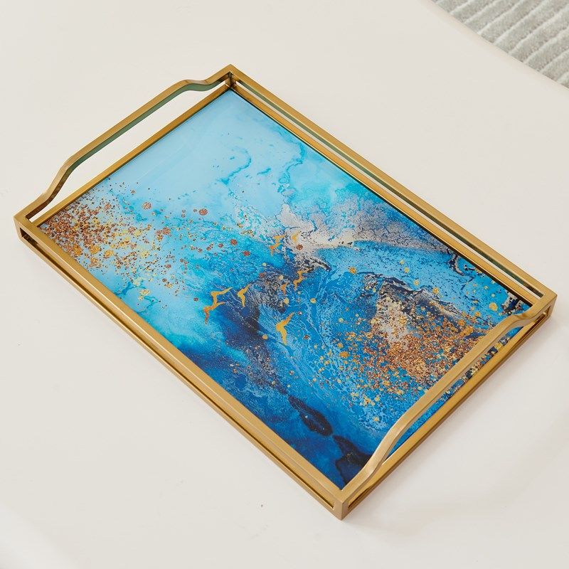 创意玻璃金色收纳托盘轻奢高档茶盘客厅餐厅酒具设计感置物盘,家居饰品,桌面摆件,淘宝优惠券,粉丝福利购,淘宝优惠卷