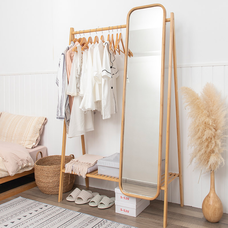 卧室落地挂衣架衣帽架带镜子网红穿衣镜一体全身镜家用挂墙试衣镜