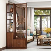 新中式 入户屏风客厅木质玄关隔断柜客厅装 饰架置物博古架遮挡座屏