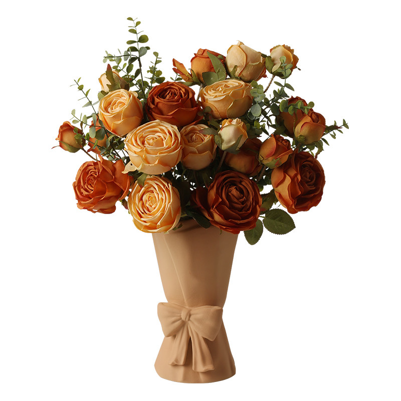 轻奢风玫瑰花仿真花艺摆件绢布干花假花现家居摆设高端手捧花束