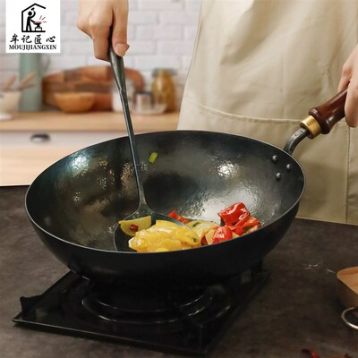沾手工锻打铁锅平底炒锅铁锅炒具不纯锅锅锅无涂层家用平底