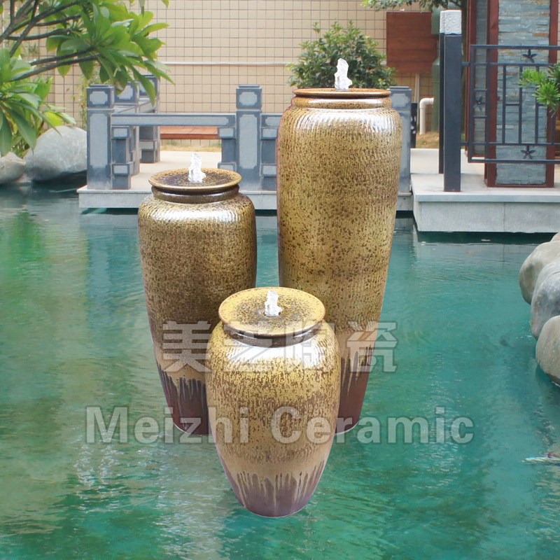 庭院水池景观流水陶罐涌泉喷水缸客厅落地花瓶加湿器溢水陶缸坛子