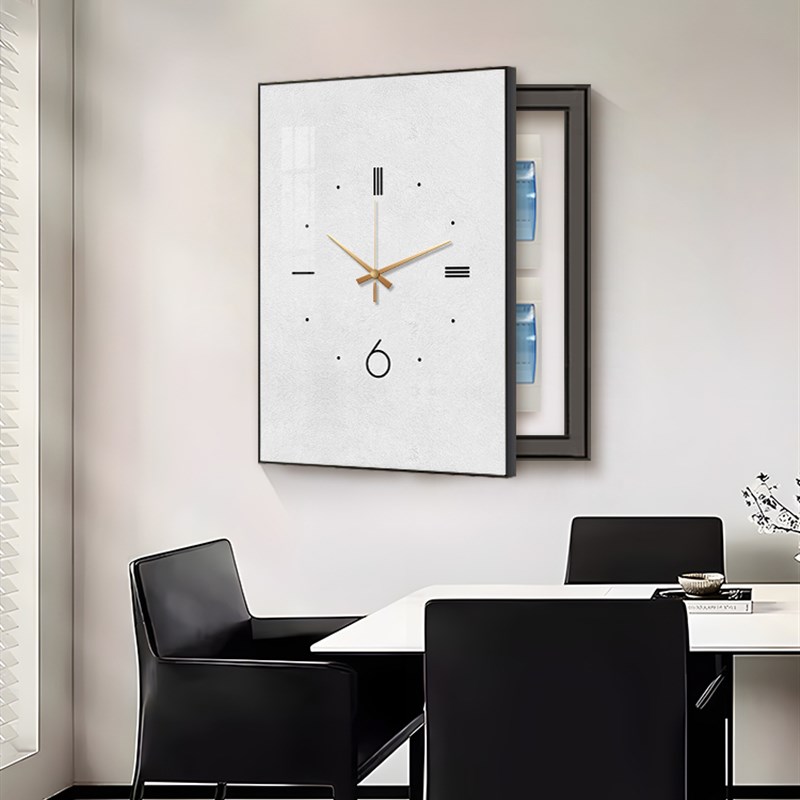 竖款电表箱装饰画带钟表简约挂钟挂画电闸配电箱遮挡时钟