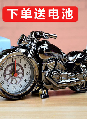 摩托摆件定时闹钟创意学生个性床头钟卧室复古怀旧摩托车时钟