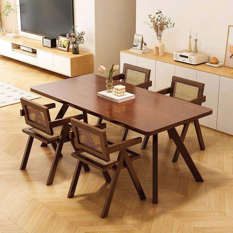 纯实木餐桌家用小户型大板桌简约新中式长方形吃饭桌子餐厅餐桌椅