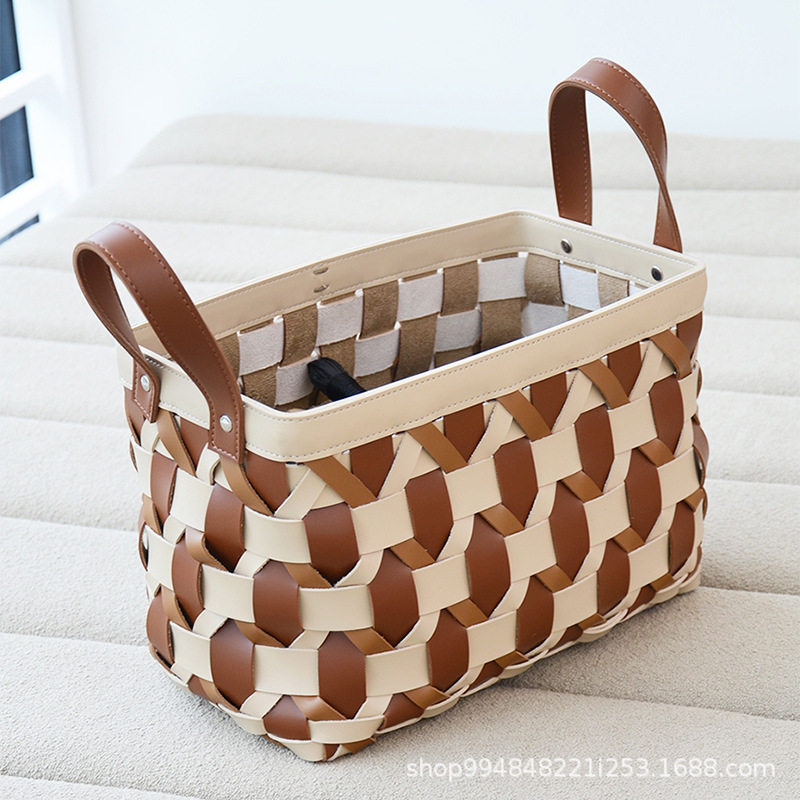 皮革手工编织脏衣篮家用衣帽间衣服收纳篮洗衣玩具收纳衣物收纳盒