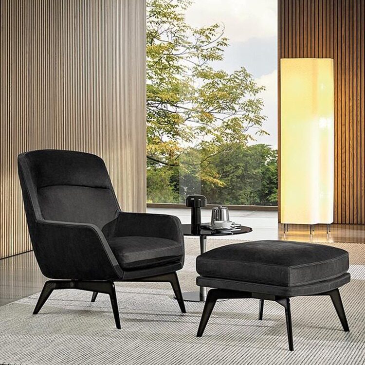 北欧单人沙发椅实木设计师pu皮布艺意式简约阳台休闲椅艺术踏躺椅