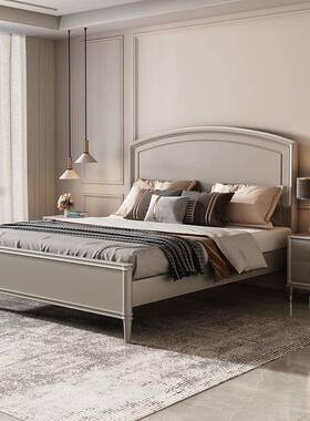 美式实木床白色1.8米主卧双人床1.5m次卧高箱储物床现代简约轻奢