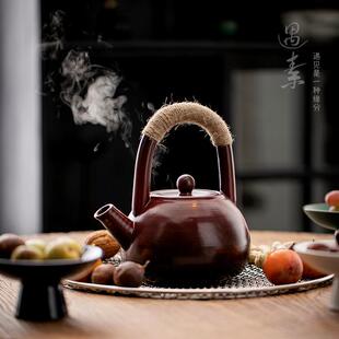围炉煮茶壶粗陶提梁壶单壶煮茶中式炭炉温茶壶户外露营陶瓷泡茶壶