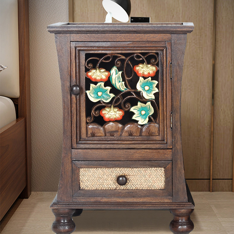 床头柜年新款现简约卧室边柜中式藤编实木创意小型床边柜子