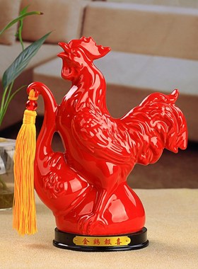 摆件十二生肖陶瓷鸡白瓷器黑红色招财摆件