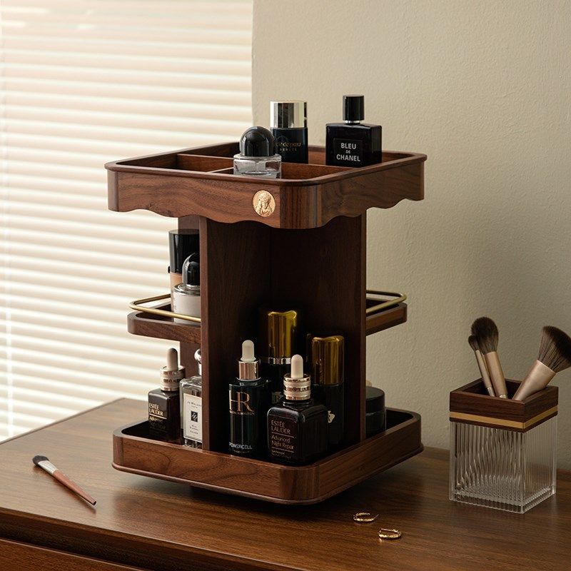 木质旋转品收纳盒桌面梳妆台品大容量盘,收纳整理,桌面收纳盒,淘宝优惠券,粉丝福利购,淘宝优惠卷