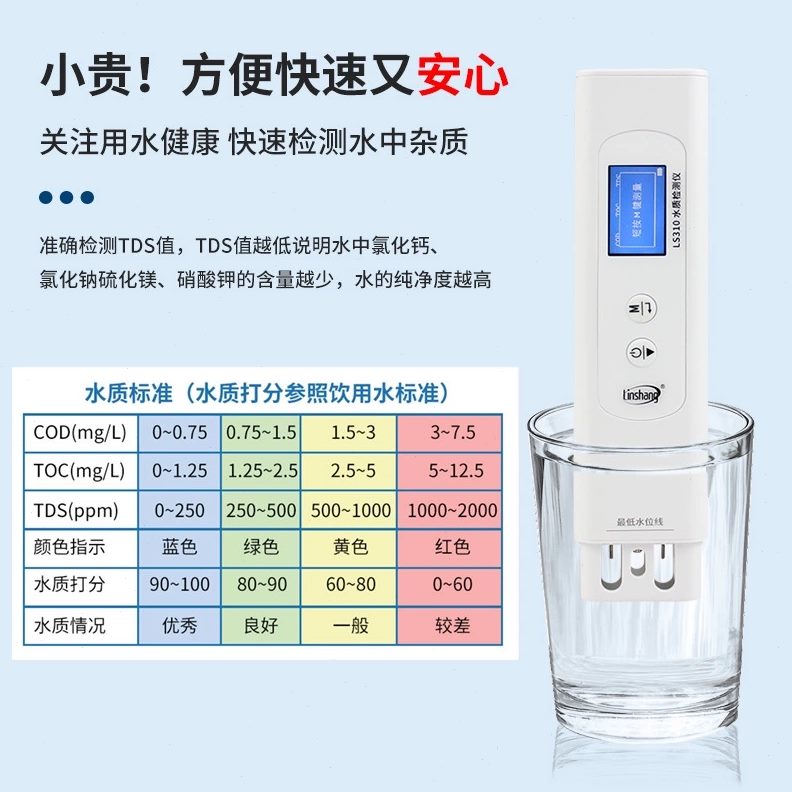 检测LS饮用水310水质检测仪六参数自来水上纯净水家用矿物杂林质
