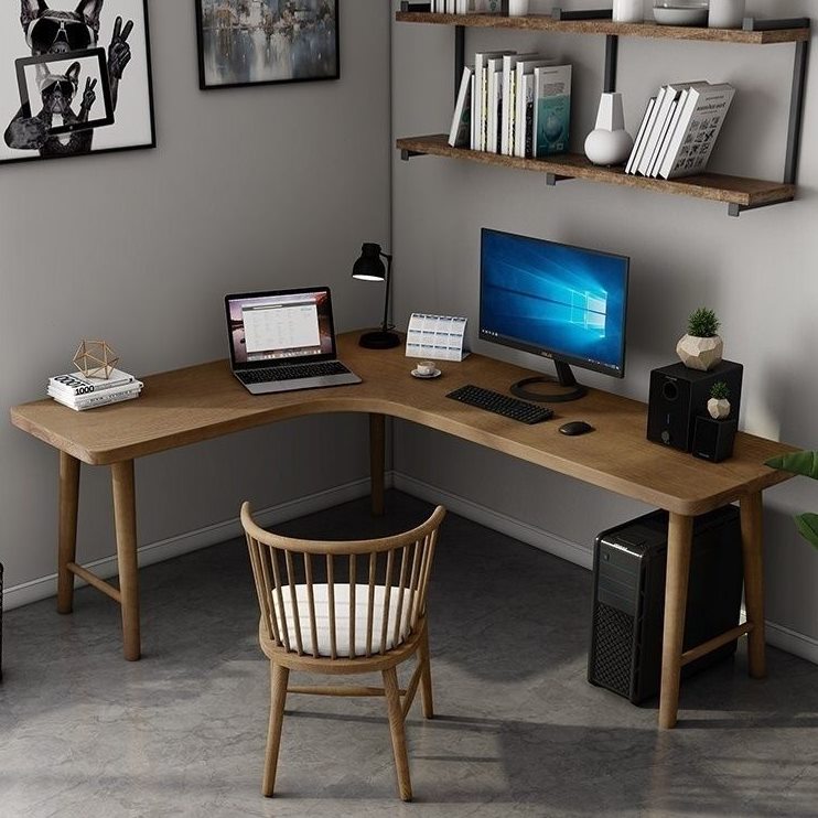 7台式电脑桌家用字L实木转角书桌形工作台椅学生写字桌型北欧组合