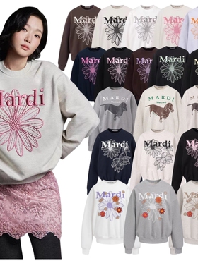 韩国潮牌Mardi卫衣女赵露思同款小雏菊圆领刺绣印花秋冬百搭上衣