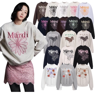 韩国潮牌Mardi卫衣女赵露思同款小雏菊圆领刺绣印花秋冬百搭上衣