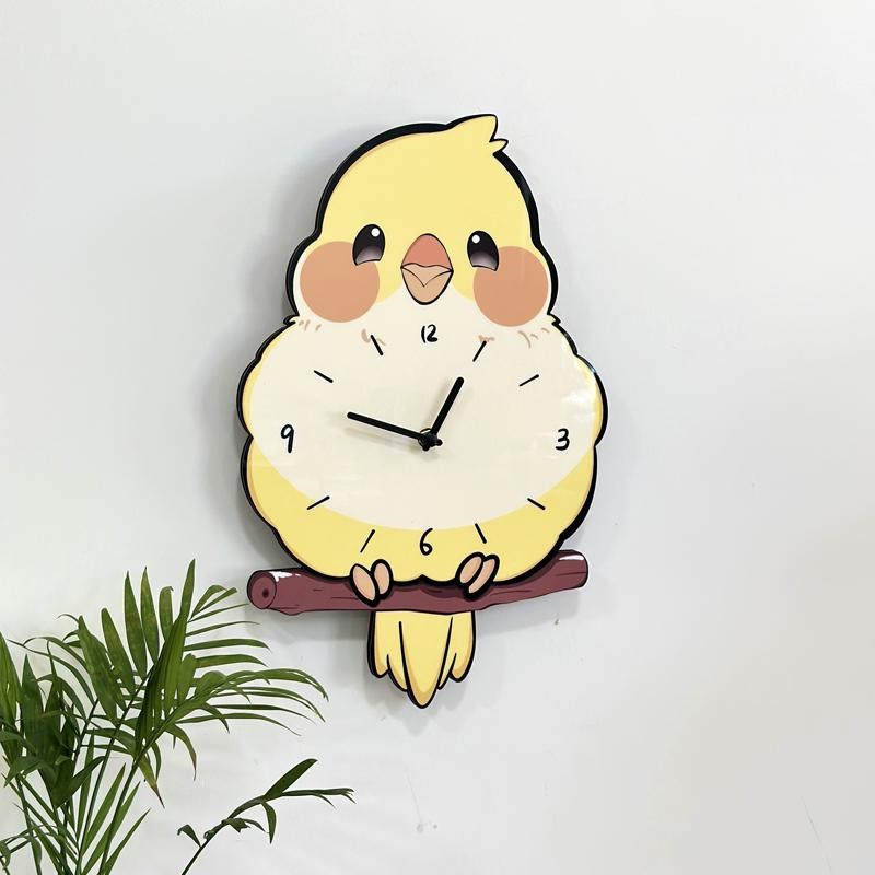 可爱鹦鹉摇尾创意卡通挂钟家用装饰静音时钟客厅餐厅小鸟挂墙钟表