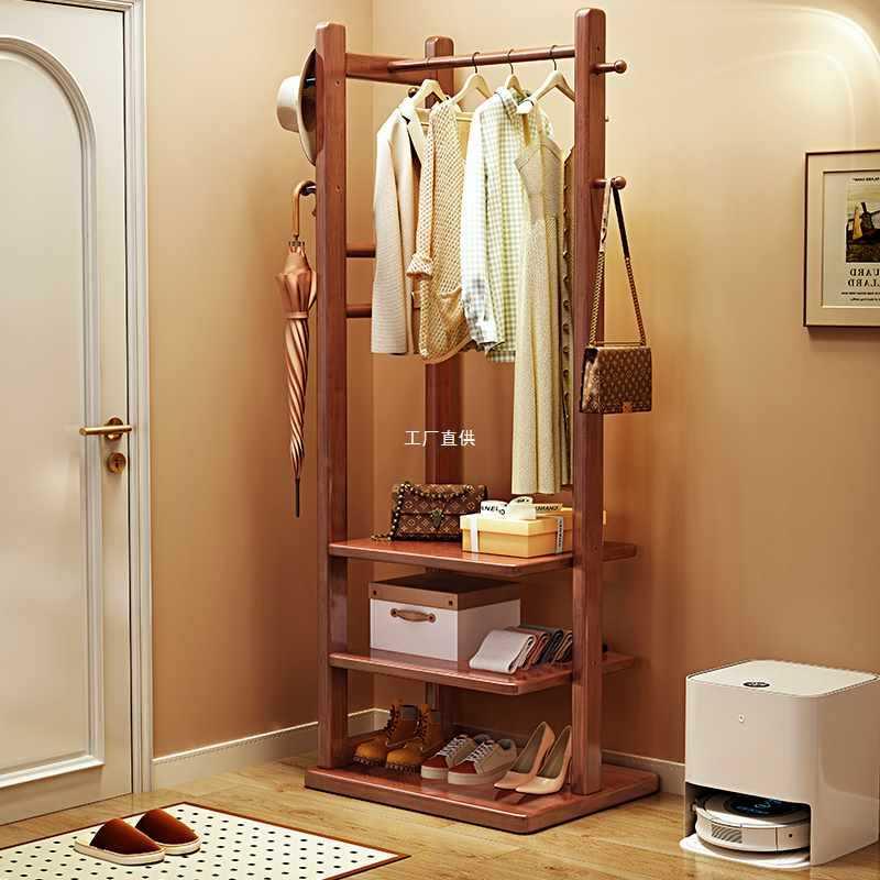 实木衣帽架落地挂衣架进门小户型多功能多层置物架卧室衣服收纳架