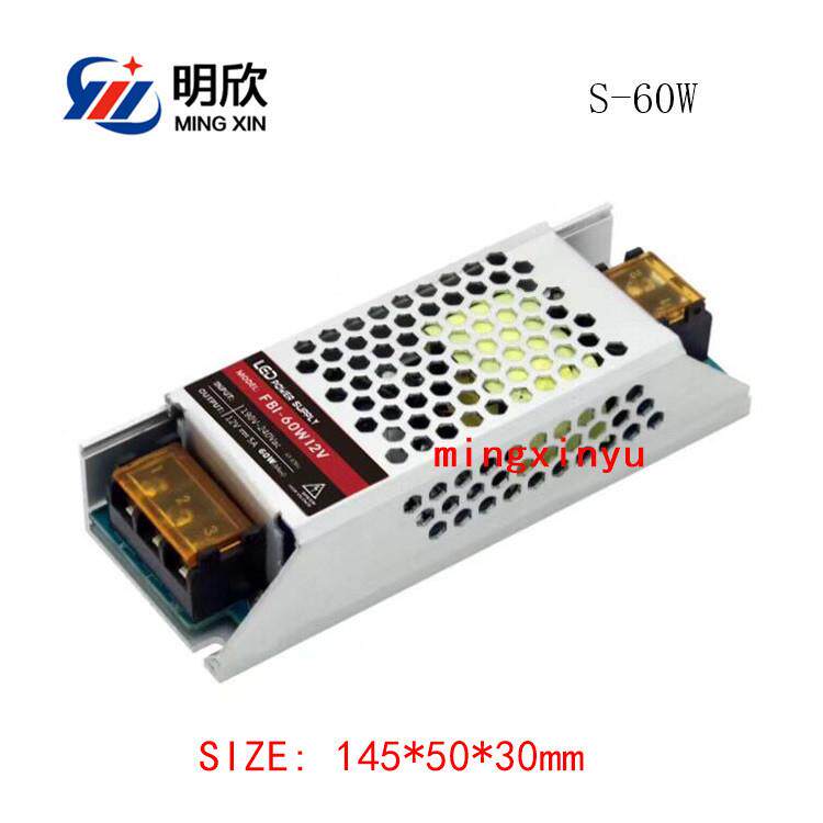 工程超薄款12V5A60W长条开关电源S-60-12小体积足功率设备灯箱用