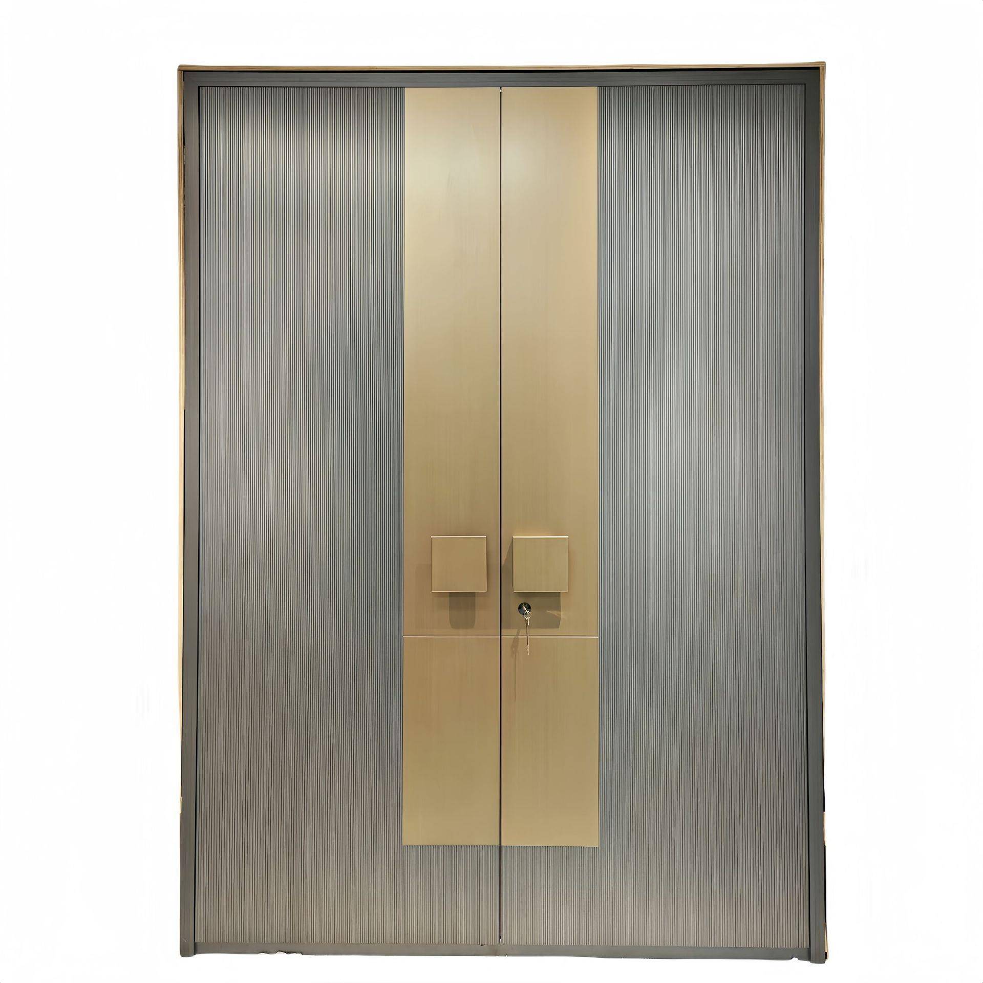 别墅大门铸铝门调色精雕花型嵌入式指纹锁滑盖拉手防盗门大门