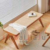 长凳昌迪加尔藤椅北欧中古实木长条凳民宿服装 店休闲藤编矮凳藤椅