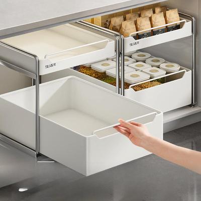 生活宣言不锈钢厨房置物架下水槽调料锅具分层抽拉橱柜拉篮收纳架