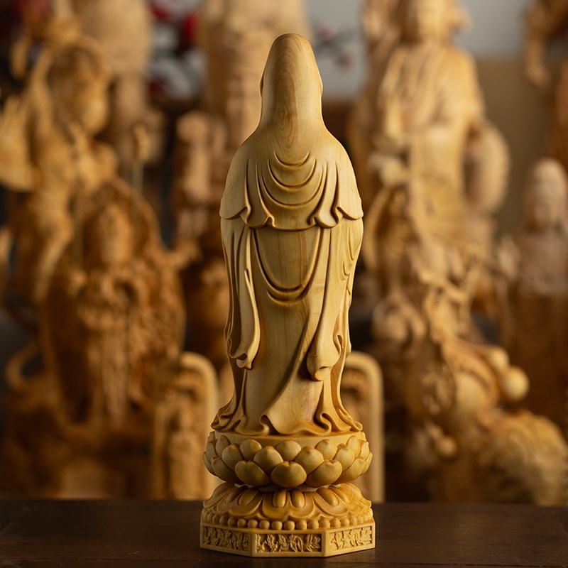 小叶黄杨木雕刻工艺品南海观音菩萨家用供奉神像家居玄关装饰摆件
