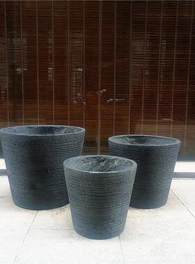 北欧风水泥灰色细纹圈户外组合可种植玻璃钢花盆家居花园庭院摆设