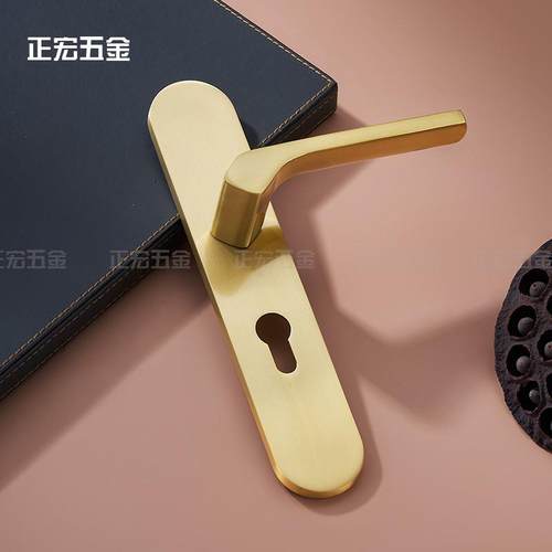 正宏纯铜门锁轻奢法式客厅静音把手卧室美式双开实木门把手